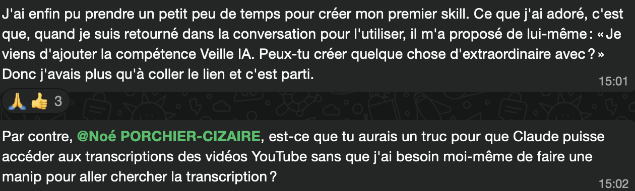 Message d'un participant